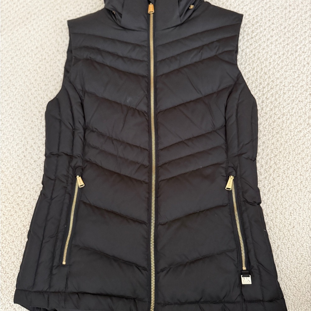 Michael Kors Black Puffer Vest with Gold Zippers
